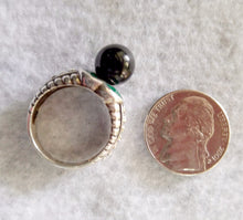 STERLING SILVER RING WITH ONYX AND MALACHITE